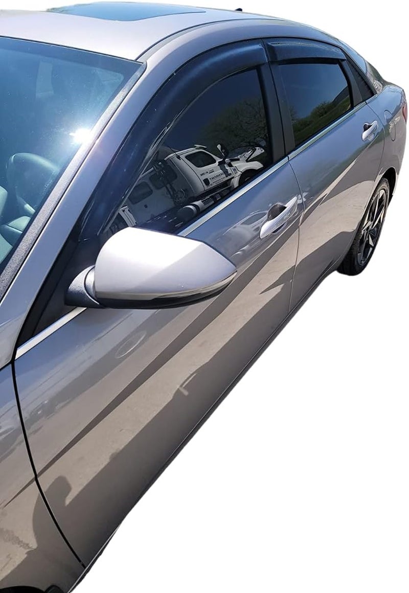 Optimal Co 2021-2026 Tape-on Rain Guards for Hyundai Elantra Side Window Deflector Visors SE SEL Sport N Line Limited Hybrid Durable Tinted Vent Shade 2022 2023 2024 2025 - Image 3